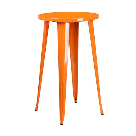 Flash Furniture Round Orange Metal Bar Table, 24RD, 24" L, 24" W, 41" H, Galvanized Steel, Rubber Top, Orange CH-51080-40-OR-GG